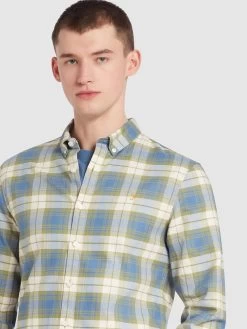 Farah Brewer Slim Fit Check Organic Cotton Long Sleeve Shirt In Sheaf Blue -Farah f4wsb069 486 alt4