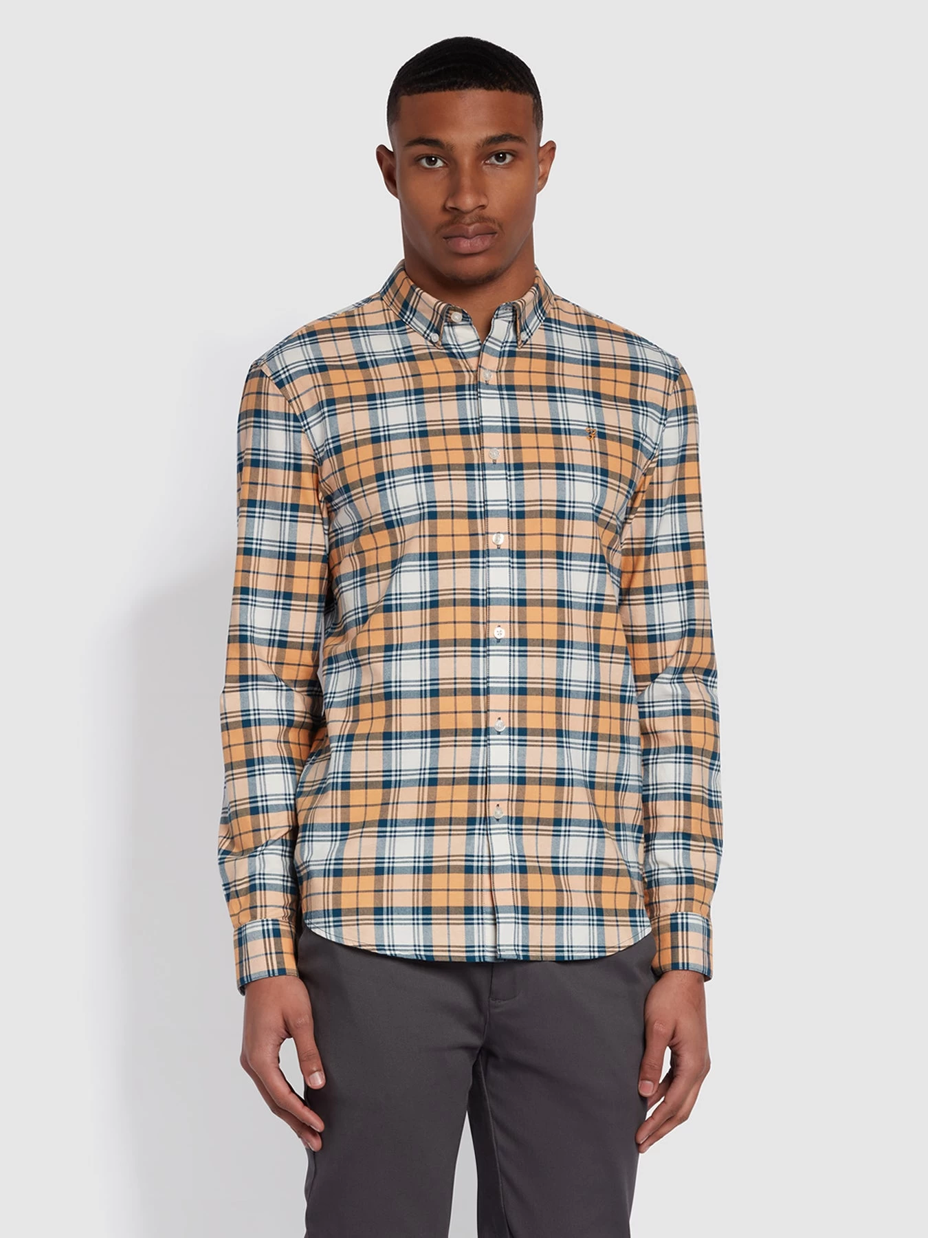 Farah Brewer Slim Fit Organic Cotton Check Shirt In Vintage Orange 3 Farah Brewer Slim Fit Organic Cotton Check Shirt In Vintage Orange