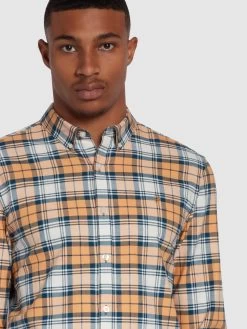 Farah Brewer Slim Fit Organic Cotton Check Shirt In Vintage Orange 8 Farah Brewer Slim Fit Organic Cotton Check Shirt In Vintage Orange -Farah f4wsb069 811 alt3