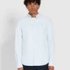 Farah Brewer Slim Fit Stripe Organic Cotton Oxford Shirt In Sky Blue