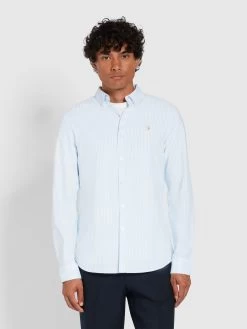 Farah Brewer Slim Fit Stripe Organic Cotton Oxford Shirt In Sky Blue