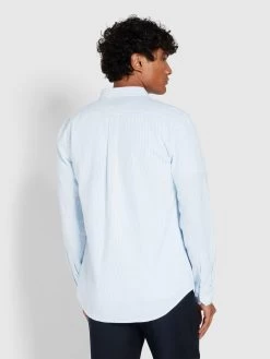 Farah Brewer Slim Fit Stripe Organic Cotton Oxford Shirt In Sky Blue -Farah f4wsb070 468 alt3 1