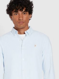 Farah Brewer Slim Fit Stripe Organic Cotton Oxford Shirt In Sky Blue -Farah f4wsb070 468 alt4 1