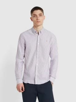 Farah Brewer Casual Fit Organic Cotton Long Sleeve Shirt In Bordeaux