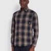 Farah Garner Casual Fit Organic Cotton Check Shirt In True Navy -Farah f4wsc039 412 alt1