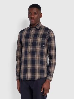 Farah Garner Casual Fit Organic Cotton Check Shirt In True Navy