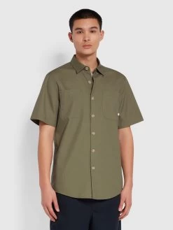 Farah Wolstencroft Organic Cotton Short Sleeve Shirt In Vintage Green