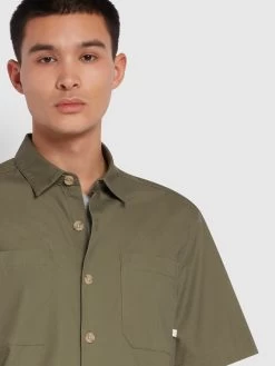 Farah Wolstencroft Organic Cotton Short Sleeve Shirt In Vintage Green -Farah f4wsc040 310 alt4