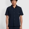Farah Fitzgerald Relaxed Fit Short Sleeve Texture Shirt In True Navy -Farah f4wsd040 412 alt1