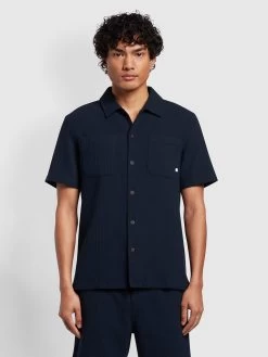 Farah Fitzgerald Relaxed Fit Short Sleeve Texture Shirt In True Navy