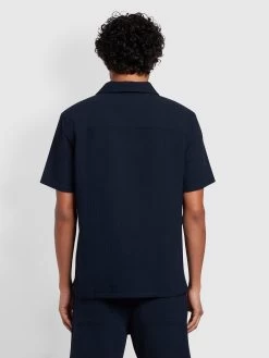 Farah Fitzgerald Relaxed Fit Short Sleeve Texture Shirt In True Navy -Farah f4wsd040 412 alt4