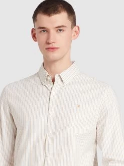 Farah Brewer Casual Fit Stripe Organic Cotton Long Sleeve Shirt In Moss Green -Farah f4wse010 344 alt4