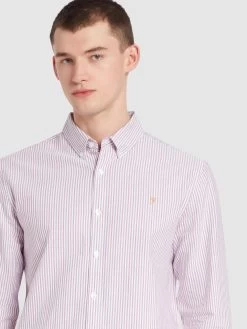 Farah Brewer Casual Fit Stripe Organic Cotton Long Sleeve Shirt In Slate Purple -Farah f4wse010 516 alt4
