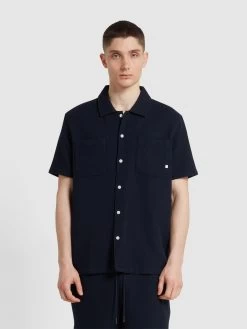 Farah Astro Short Sleeve Shirt In True Navy