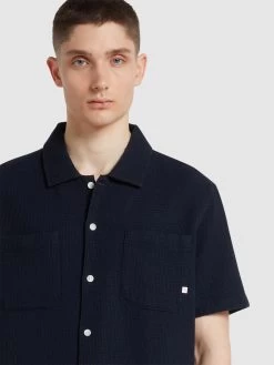 Farah Astro Short Sleeve Shirt In True Navy -Farah f4wse025 412 alt4