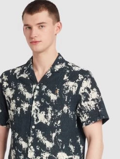 Farah Gabrielle Digital Print Short Sleeve Shirt In True Navy -Farah f4wse052 412 alt4