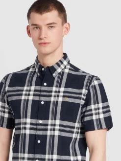Farah Kele Check Short Sleeve Shirt In True Navy -Farah f4wse053 412 alt4