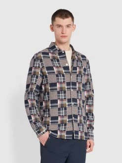 Farah Womack Casual Fit Check Organic Cotton Long Sleeve Shirt In True Navy