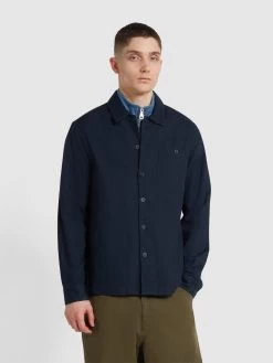 Farah Firmin Relaxed Fit Organic Cotton Long Sleeve Shirt In True Navy