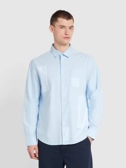 Farah Brewer Patchwork Relaxed Fit Organic Cotton Long Sleeve Shirt In Sky Blue