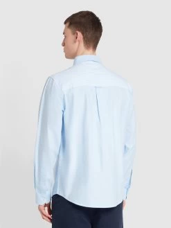 Farah Brewer Patchwork Relaxed Fit Organic Cotton Long Sleeve Shirt In Sky Blue -Farah f4wse063 468 alt3