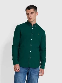 Farah Brewer Slim Fit Organic Cotton Long Sleeve Shirt In Botanic Green
