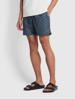 Farah Colbert Geo Print Swim Shorts In True Navy