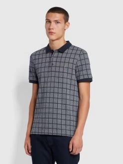 Farah Hunningale Slim Fit Check Polo Shirt In Grey Marl