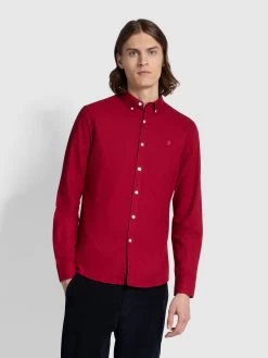 Farah Brewer Slim Fit Organic Cotton Oxford Shirt In Warm Red