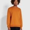 Farah Tim Slim Fit Organic Cotton Crew Sweatshirt In Ochre Brown -Farah h4fwjglrct5ezrc2lsov