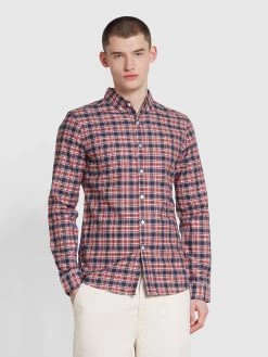 Farah Fraser Slim Fit Check Long Sleeve Shirt In Clay Red