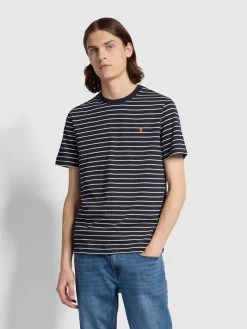 Farah Oakland Regular Fit Bretton Stripe T-Shirt In True Navy