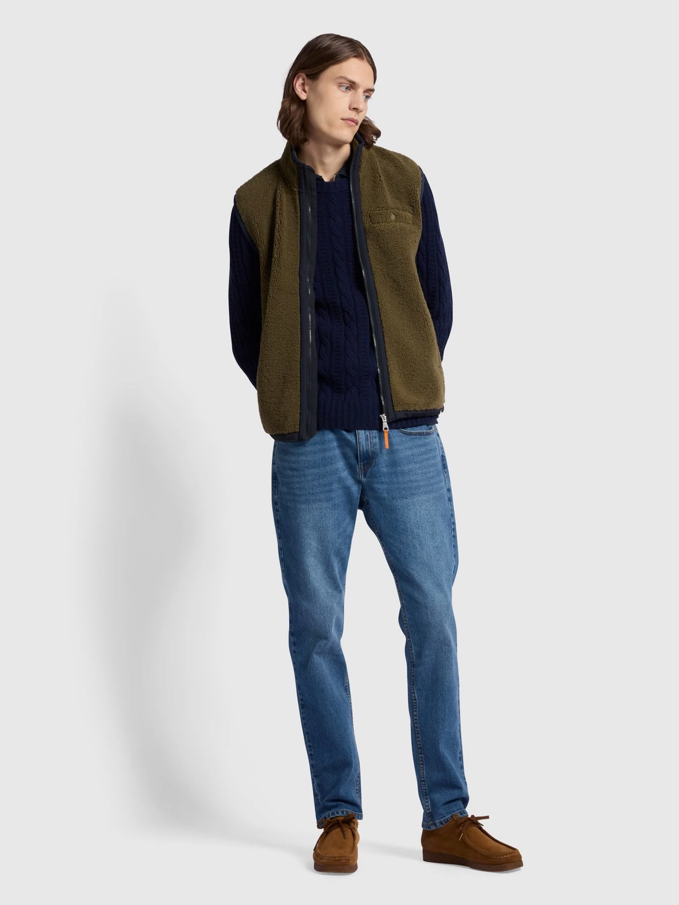 Farah Saluzzo Regular Fit Cable Crew Neck Sweater In True Navy 4 Farah Saluzzo Regular Fit Cable Crew Neck Sweater In True Navy - Image 2