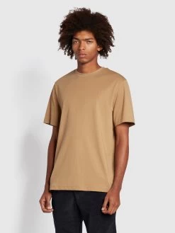 Farah Alexander Regular Fit Organic Cotton Circular T-Shirt In Beige
