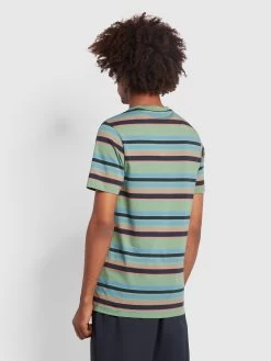 Farah Nash Regular Fit Striped Organic Cotton T-Shirt In Green Aloe -Farah i1ibpe39gvvy3kllgksd