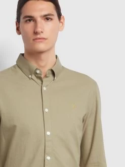 Farah Brewer Slim Fit Organic Cotton Oxford Shirt In Beige -Farah i47w5cyw1pkfsck2fnrc