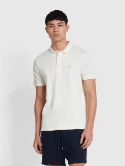 Farah Forster Textured Polo Shirt In Ecru