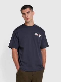 Farah Guy Graphic Relaxed Fit Organic Cotton T-Shirt In True Navy