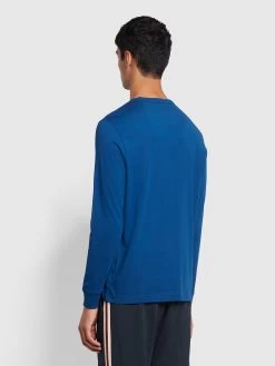Farah Worthington Regular Fit Organic Cotton Long Sleeve T-Shirt In Blue Peony -Farah igygdimyrdoiktbx8wip