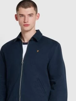 Farah Cane Organic Cotton Harrington Style Jacket In True Navy -Farah il9a7xtn5xiwzabytq1u