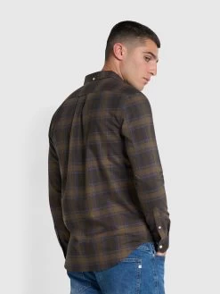 Farah Brewer Check Slim Fit Organic Cotton Long Sleeve Shirt In Liquorice Blue -Farah inajofcxvwtvnvfyawye