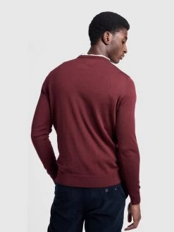 Mullen Merino Wool Crew Neck Jumper In Farah Burgundy -Farah iqxvuise3bkhlfefuoc3