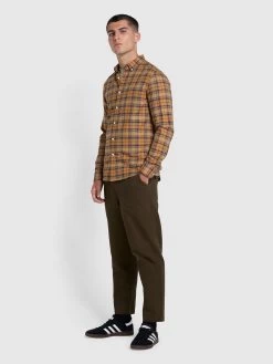 Farah Hawtin Relaxed Fit Canvas Trousers In Olive Green