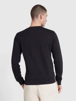 Farah Tim Organic Cotton Crew Neck Sweatshirt In Black -Farah ivwfqtyb3irb7d2yjsw0