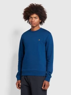 Farah Tim Organic Cotton Crew Neck Sweatshirt In Blue Peony