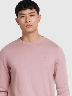 Farah Mullen Cotton Crew Neck Jumper In Dark Pink -Farah j85m2wdwnb9wrtjjcxmv