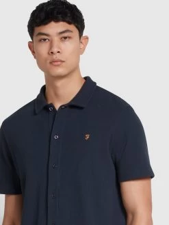 Farah Denny Button-Through Waffle Polo Shirt In True Navy -Farah jbauqjpyllmsa3s5glsc