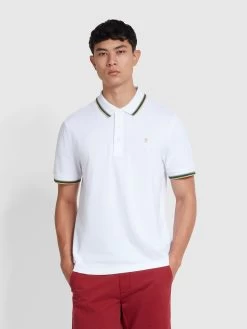 Farah Alvin Organic Cotton Tipped Collar Short Sleeve Polo Shirt In White