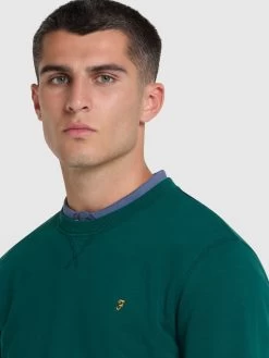 Farah Tim Organic Cotton Crew Neck Sweatshirt In Botanic Green -Farah jlvblevamqctcryqs9v6