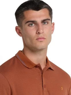 Farah Volo Organic Cotton Textured Polo Shirt In Teak -Farah julix3tvp8qza6m2kkyd